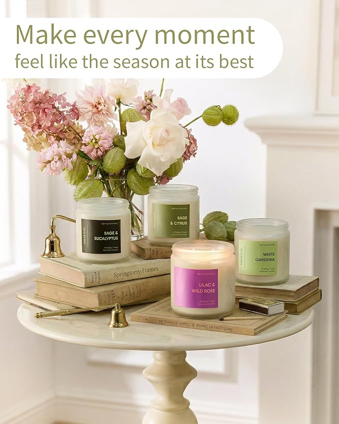 M&SENSE Jasmine & Rose Spring Scented Candles for Home, 11.6oz Organic Natural Soy Wax, 70-Hour Non Toxic Clean Burn, 2-Wick Home Fragrance Floral Scent, Romantic Smelling for Women