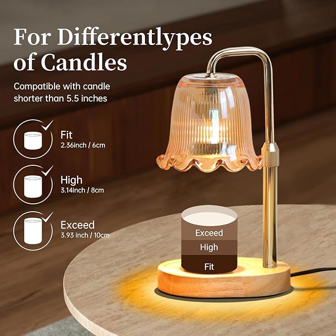 Candle Warmer Lamp with Timer Dimmable, Adjustable Height, House Warming Gifts New Home Decor, Mothers Day Birthday Gifts for Mom Women, Bedroom Decor with 2 Bulbs (Gifts for Women)