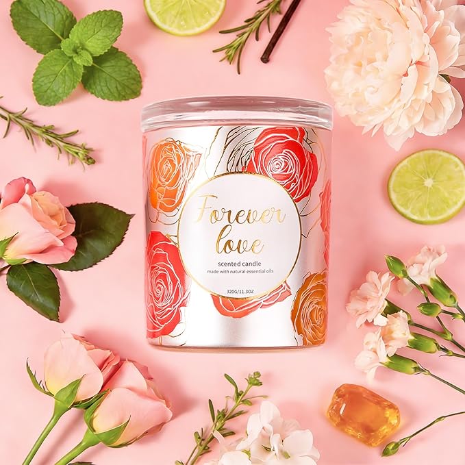Candles for Women Gift,2 Pack Wood Wick Rose Peony&Vanila Amber Candle Set – Long Lasting Soy Wax Candles with Gift Boxes, Holiday Aromatherapy Candles for Home Decor & Holiday Gifts