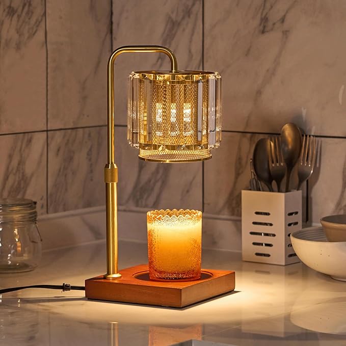 Candle Warmer Lamp with Timer and Dimmer Purple, Adjustable Height Glass Candle Lamp, Electric Candle Lamp Warmer for Home Decor,Gift for Women,2-Bulb Candle Warming Lamp for Jar Candles (Gold)