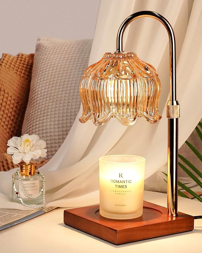 Flower Candle Warmer Lamp with Timer & Dimmer, Adjustable Height Candle Warmer, Mothers Day Birthday Gifts for Women Mom, House Warming New Home Decor, Wax Warmer with 2 Bulbs for Jar Candles