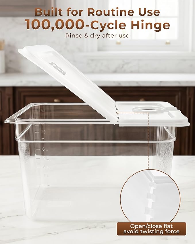 EVERIE Sous Vide Container 12 Quart EVC-12 with Collapsible Hinged Lid Compatible with Anova Nano or AN500-US00 or Anova Pro 3.0 or Anova Mini, Also Fits Instant Pot