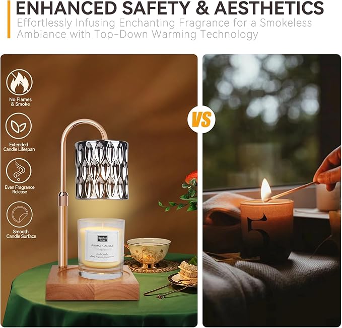 TOACSUCP Candle Warmer Lamp with 3 Bulbs, Adjustable Height Dimmable Candle Warmer with Timer, Compatible with Large Jar Candles, Candle Lamp with Charming Gift Box Ribbon for Her/Him