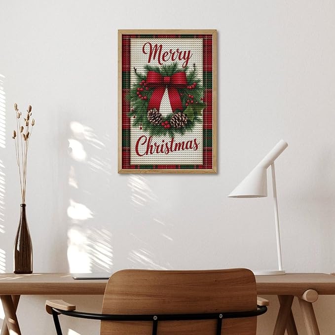 AIVKIEJK Diamond Painting Kits for Adults - Merry Christmas Red Bow & Pine Cones Painting DIY 5D Full Drill Diamond Dots Paintings with Diamonds Gem Art and Crafts Home Decor 8"x12"