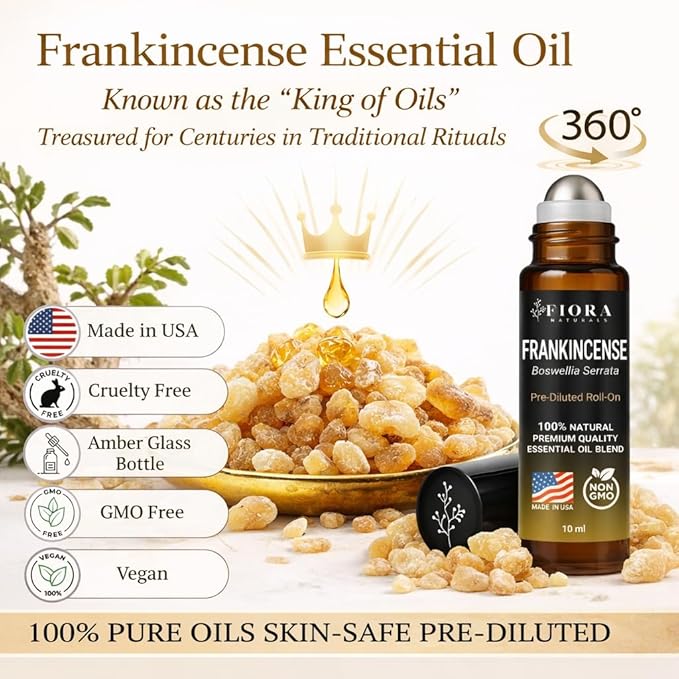 Frankincense Roll On – Pre-Diluted Frankincense Oil Essential Oil for Joints, Muscles & Skin Care, Aromatherapy Roller, Frankincense Roller Ball, Fast Absorbing Formula by Fiora Naturals