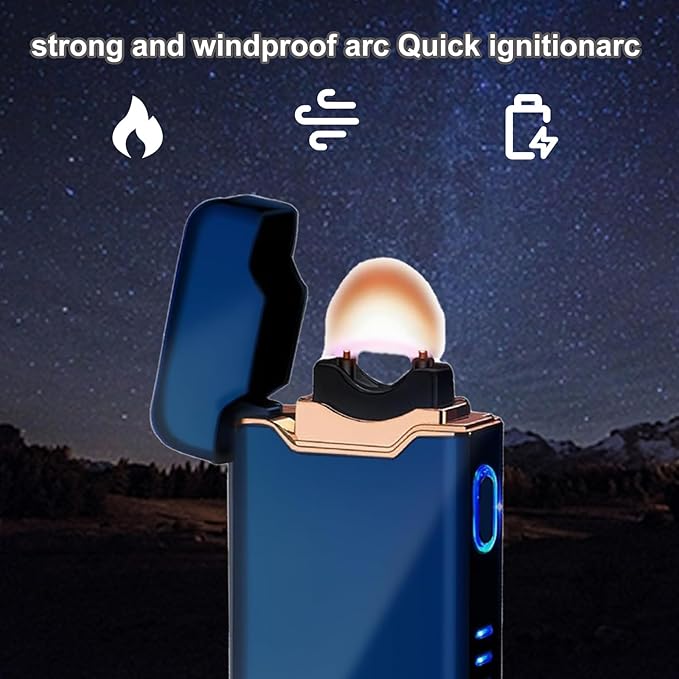 Plasma Rechargeable Electric Lighter with LED Battery Indicator Strong Flame, USB Convenient Charging, Windproof Lighter Outdoor（B-Blue）