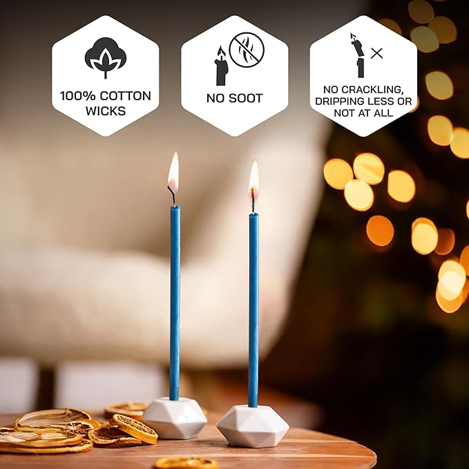 Danilovo Thin Taper Beeswax Candles - Honey-Scented, Decorative Candles Ideal for Birthday Decoration or Church Prayers - Blue Drip Free, Tall & Smokeless Pack of 50 pcs, 7.3 x 0.24 inch