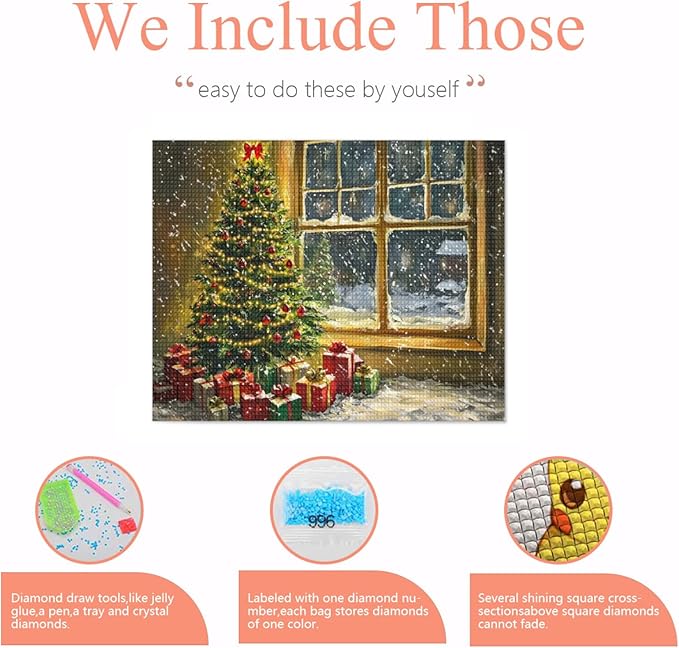 IMLQJES Christmas Tree Diamond Painting Kits - Winter Diamond Art Kit for Adults - Christmas Tree by The Window 5D Full Square Drill Gem Art - Christmas Diamond Art Kits 8x10 Inch