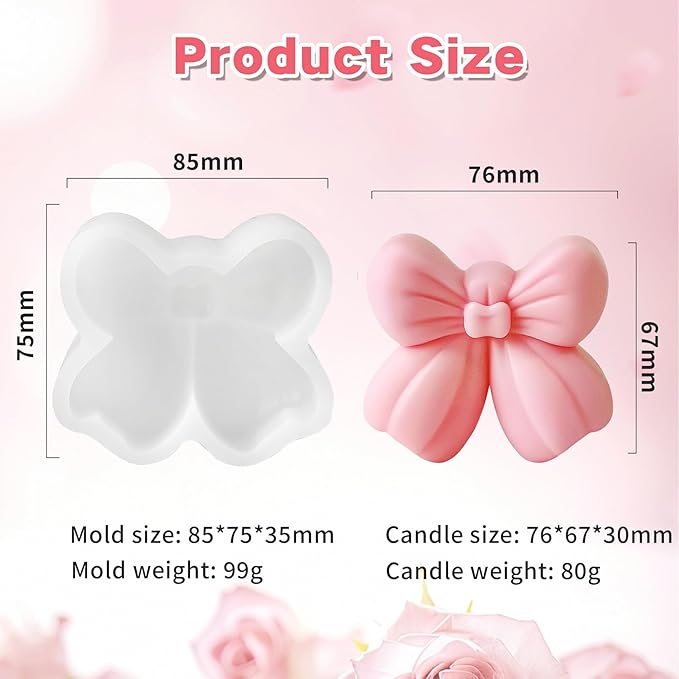 Candle Mold for Candle Making, 3D Silicone Mold for Resin Casting DIY Plaster Polymer Clay Home Decoration (Bow)