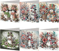 6PCS DIY Diamond Art Christmas Cards with Envelopes, Festive Holiday Greeting Cards Kit, Snowman Christmas Diamond Art Kits for Adults Kids Gifts