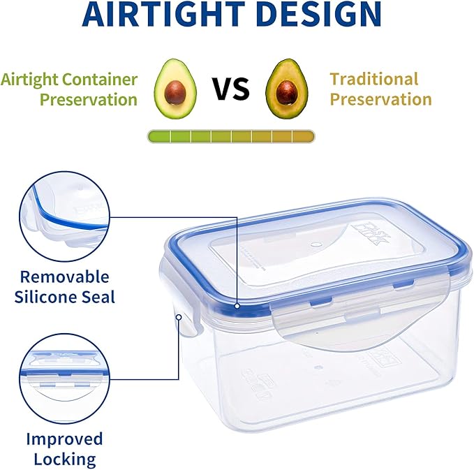 KIGI Small Food Storage Containers with Airtight Lids, Leakproof for Snack, Fruit, Lunch, Meal Prep, Portion Control, BPA-Free Plastic, 4-Sided Locking Lids (2.1 Cup *2 + 0.75 Cup *2 8-Piece Set)