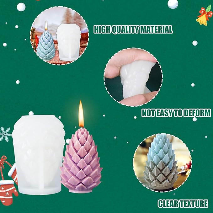 Pine Cone Candle Moulds for Candle Making, Christmas Silicone Mold for Soy Wax Candle, Aromatherapy Candle, Gypsum, Plaster, Home Decor