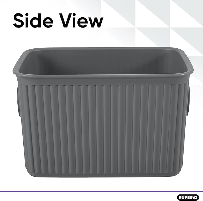 Superio Decorative Plastic Basket Open Home Storage Bins Organizer Baskets, Small, Grey (8 Pack) Container Boxes for Organizing Closet Storage Bins for Shelves Drawer Shelf, 1.5 Liter