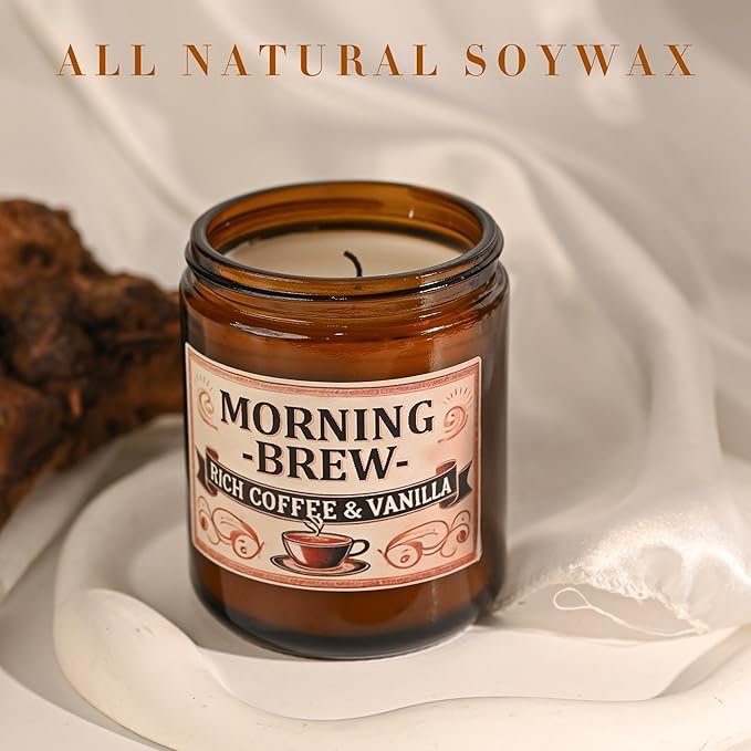 Coffee Soy Candle - Coffee Scented Candles for Home, Candles Gifts for Women, 4oz Amber Jar + Silvery Lid, 20+ Hours Burn Time, Aromatherapy Gifts for Men