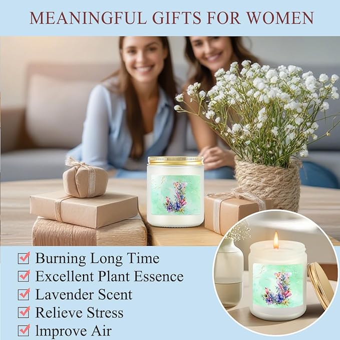Personalized Gifts Monogrammed Birthday Gifts for Women, Maid of Honor Bachelorette Wedding Christmas Initial Wine Tumbler Makeup Bag Scented Candle Bracelet Set, (Aesthetic Green Flower J)