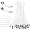 100 Pcs 8 Inch Cotton Candle Wicks for Candle Making Pre-Waxed with Paraffin, Includes 100 Adhesive Stickers and 2 Metal Wick Holders for Soy Beeswax Candle Making Candle Making Wicks
