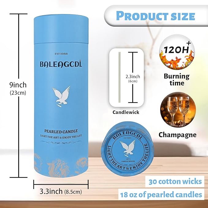 Champagne Scented White Pearled Candle 18oz Luxury Sand Candle Granulated Wax - 30 Cotton Wicks – Wax for Candle Making Decorative Candles Smooth and Clean Burning Lasts up to 120 Hours
