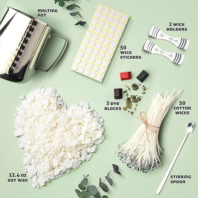 CraftBud 108 Piece DIY Soy Candle Making Kit for Adults & Kids, Include 12.4Oz Soy Wax, Wax Melter, Wicks, Dyes & More