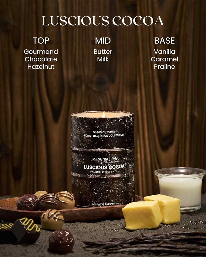 M&SENSE Luscious Cocoa Scented Candles Christmas Decor, Natural Non Toxic, Aromatherapy Candle for Stress Relief Meditation Relaxing, Housewarming Gifts for Women Men, 11.3oz 70 Hour