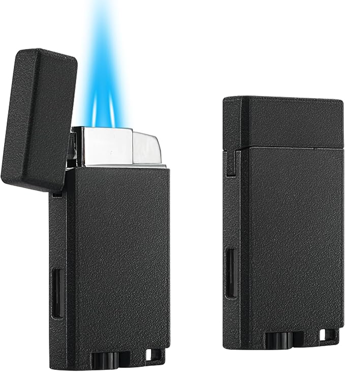Butane Lighter with Keyhole, 2 Pack Double Jet Flame Torch Lighter with Visible Window, Adjustable and Refillable Pocket Lighter for Men and Women,Without Gas(Matte Black)