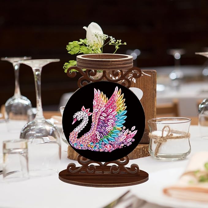 Diamond Art Kits for Adults Candlestick Holders Diameter 5cm Diamond Painting Candle Holder Candle Sticks Holder Decor for Pillar Candles for Halloween Decorations Swan