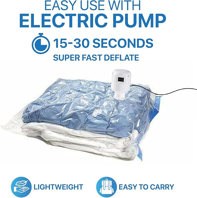 300NY Vacuum Storage Bags, 30 Pack + 1 Electric Air Pump (5 Super Jumbo, 5 Jumbo, 5 Extra Large, 5 Large, 5 Medium, 5 Small) Perfect for Compression and Space for Travel