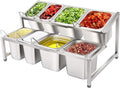 Condiment Container Dispenser with 8 Pans & Lids, Stainless Steel Countertop Spice Inclined Holder, Pizza Topping Station Organizer, Spice Rack Shelf for Kitchen Pantry Use