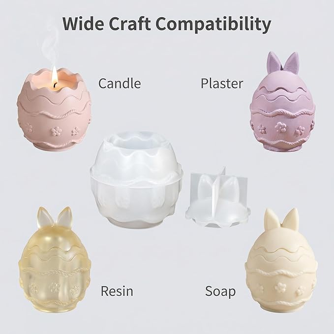 Easter Bunny Egg Candle Jar Silicone Mold, 3D Rabbit Egg Resin Mold for DIY Candle Vessel, Storage Cup, Desktop Decor & Easter Craft Making