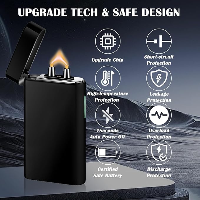 Electric Lighter Rechargeable USB C Plasma Arc Lighter Big Flame Electronic Lighters Metal Windproof Unique Pocket Lighters Box for Holiday, Friends, Family (Ice Black)