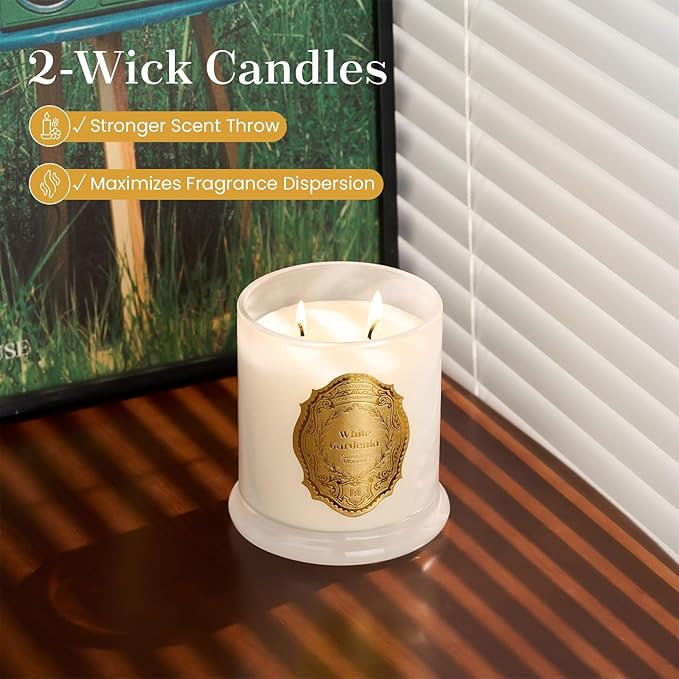 M&SENSE White Gardenia Candles for Home Scented, 2 Wick 12.7oz Soy Wax Candles Non Toxic,70 Hours Long Burning,Christmas Candles Gift for Stress Relief, Meditation, Yoga