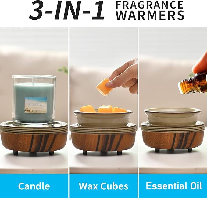 Mocosa Ceramic Wax Warmer Wax Melt Warmer 3-in-1 Candle Warmer Electric Wax Warmer for Scented Wax Melter Wax Burner for Home,Office,Perfect Christmas Gifts for Mom Women(Dark brown)