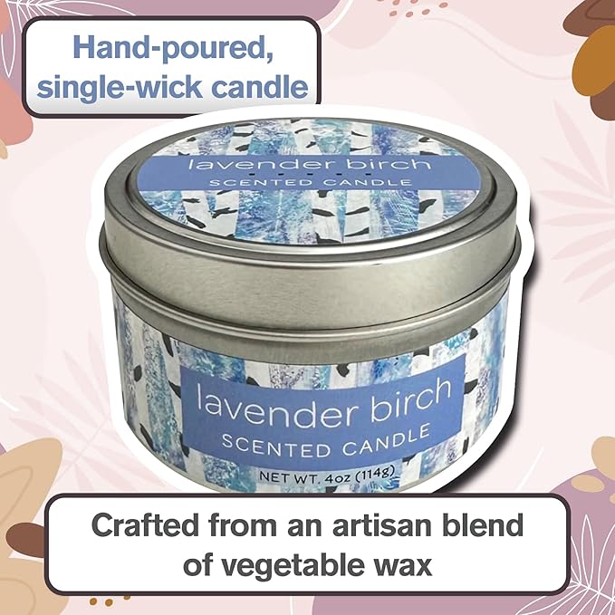 Greenwich Bay Hand-Poured Scented Candle in Decorative Tin – 4 oz/114 g Travel Candle with Lead-Free Wick, Vegetable Wax, Long-Burning Aromatherapy Gift, Single Wick – Made in USA (Lavender Birch)