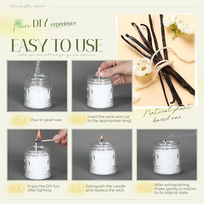 MTLEE Pearled Candle 1.1 lb Vanilla Scented Sand Candle Wax Kit with Gift Box 25 Wicks Refillable Jar White Beaded Wax Mother's Day Gift Set for Friends Mother Lover Women Family