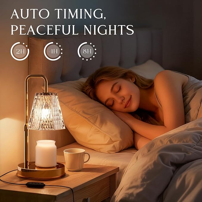 Candle Warmer Lamp with Timer – Dimmable Wax Warmer for Vintage Room Decor, Height Adjustable Candle Lamp for Mom, Birthday Gifts for Women,House Warming Gifts for New Home Decor with 2 Bulbs