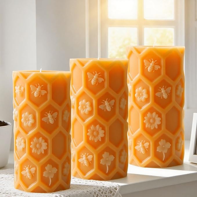 Honeycomb Cylinder Flower Succulent Peony Cylinder Candle & Resin Mold - Resin Casting Silicone Molds for Home Decor & Candle Making Wave Spiral Mold