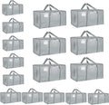 16 Pack-Extra Large Heavy Duty Moving Bags - Waterproof Storage Totes with Handles & Zippers, Foldable for College Dorm, Storage (Light Gray)