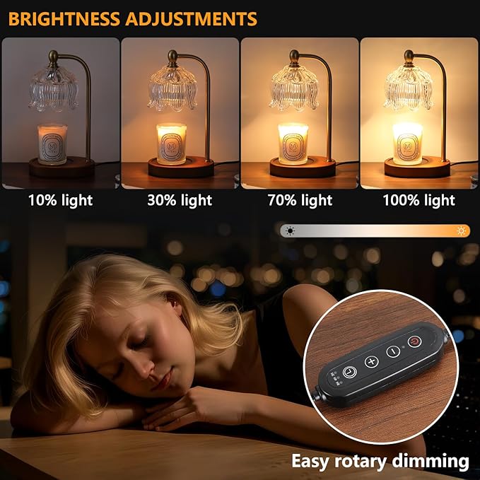 MEIXISUE Candle Warmer Lamp with Timer Dimmable,Antique Brass Candle Lamp,Wax Melt Warmer Light for Jar Candles,Mother's Day/Birthday/Christmas Gifts for Mom/Wife,Home Decor Lamp,with 2 Bulbs