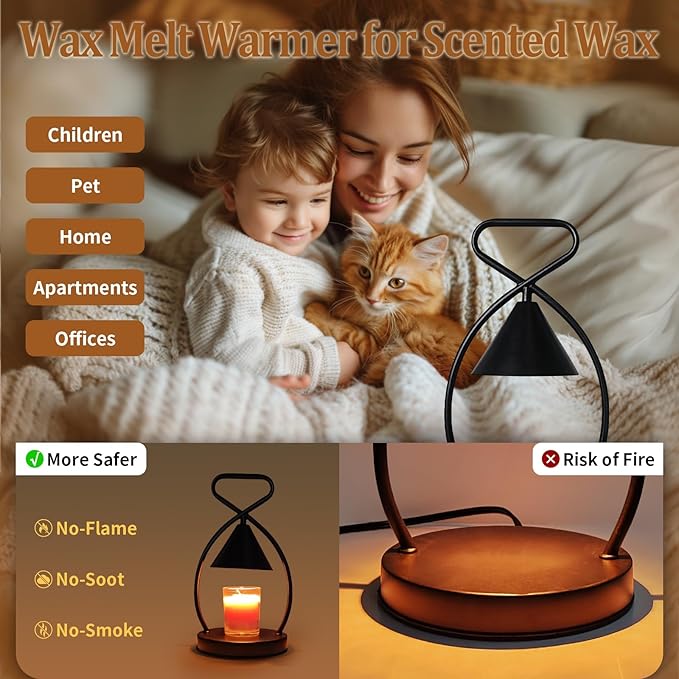 LIFFY Candle Warmer Lamp Home Decor - Dimmable Wax Melt Warmer with Timer & 2 Bulbs, Gift Ideas for Housewarming, Birthday, Bedroom