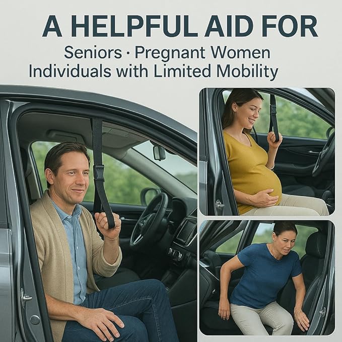 CAidRE Car Door Handle for Elderly, Car Handle Assist Support, Portable Elderly Assistance Mobility Aids for Getting Out of Car, Auto Grab Cane Nylon Strap for Seniors and Handicapped, Red