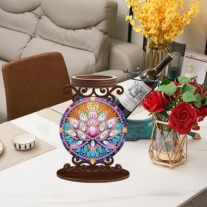 Diamond Painting Candle Plate Diameter 5cm Candle Holder Paint by Numbers Kit Sticks Holder Decor for Pillar Scented Flameless Ball Candles Candle Stand for Table Centerpiece Mandala