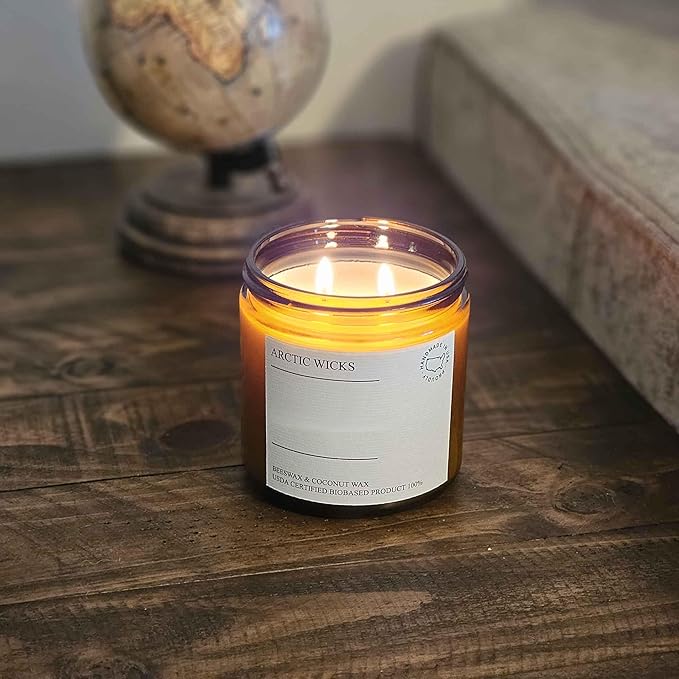 Peppermint & Eucalyptus Candle | Arctic Wicks Non Toxic Coconut Beeswax Candles | Natural Coconut Beeswax 16oz Amber Jar | Spa Wellness Candles Wax Non-Toxic Clean Burn 100% USDA Certified Biobased