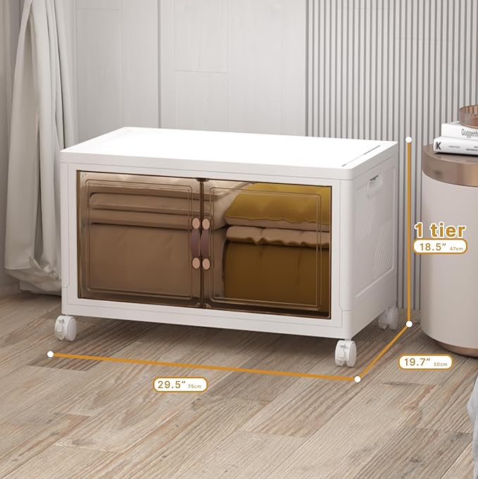 Extra Large Stackable Storage Bins with Lids & Wheels, Foldable Plastic Storage Bins (1, White, 30"×20"×18")