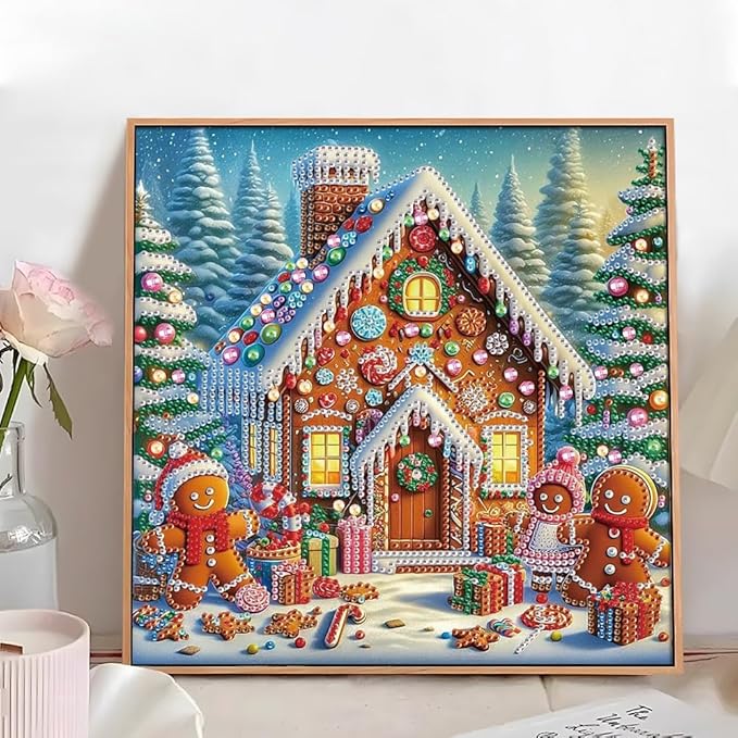 antor Christmas Diamond Painting Kit, 5D Special Shape Diamond Art for Adults, Gingerbread House DIY Crystal Rhinestones Diamond Painting, Holiday Wall Decor, Winter Home Decoration
