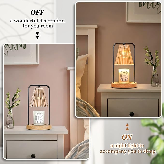 Candle Warmer Lamp with Timer, Electric Candle Lamp Warmer for Jar Candles, Dimmable Wax Melt Warmer with 2 Bulbs, Mom Christmas Gifts Birthday House Warming Gifts New Home, Vintage Home Bedroom Decor
