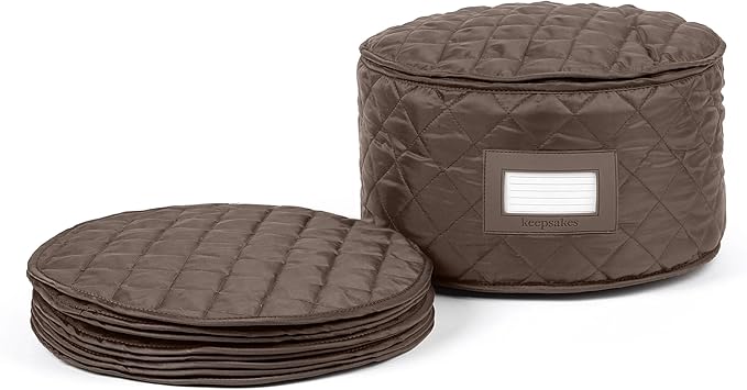 Covermates Keepsakes Dish Storage Case – Padded China & Dinnerware Organizer, Quilted Polyester Protection, ID Window, Zipper Closure, Machine Washable, Bronze