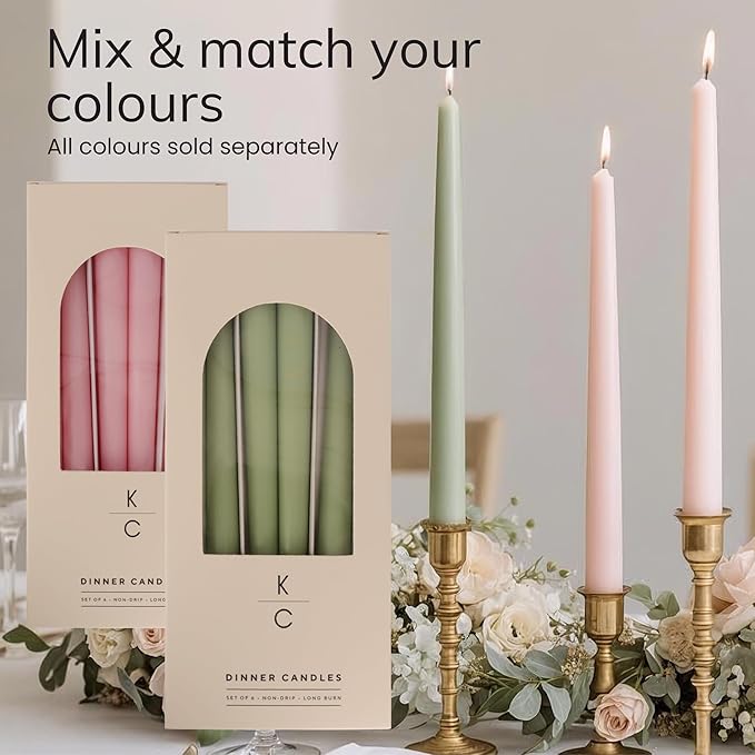 Tapered Dinner Candles - Soy & Paraffin Blend, Dinner Candles with Long-Lasting 7-Hour Burn for Stylish Homes - Candle in Curated Colors Ideal Gift for Hosts, Brides & Event Planners-Sage