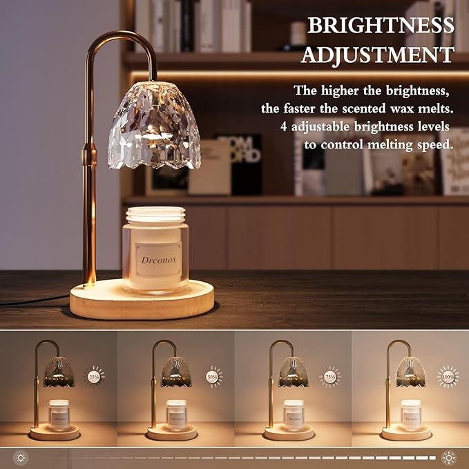 Candle Warmer Lamp with Timer Dimmable, Adjustable Height Wax Melt Warmer for Jar Candles, Birthday Gifts for Women, House Warming Gifts New Home Decor with 2 Bulbs, Clear