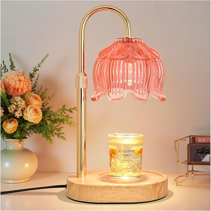 Flower Candle Warmer lamp with Timer Dimmer,Adjustable Height Candle Warmer,Fits All Jar Scented Candles,Christmas Gifts for Mom Women,Candle Lamp for Bedroom Home Decor,Pink