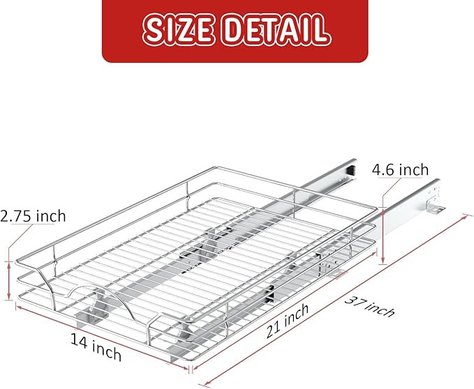 LOVMOR Pull Out Cabinet Organizer and Storage 14" W x 21" D, Slide Out Shelves for Kitchen Cabinets