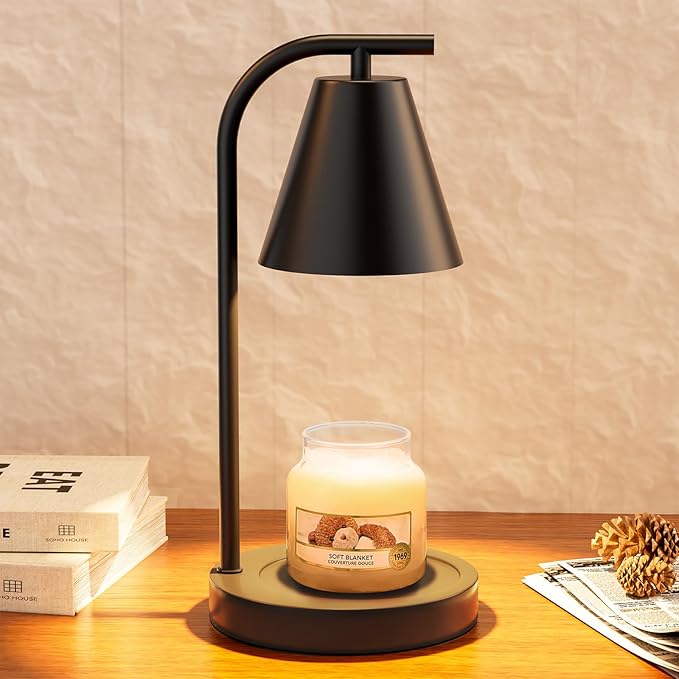 Hong-in Candle Warmer Lamp - with Timer & Dimmer, Modern Home Decor House Warming Gifts Wax Melt Warmer for Jar Candles with 2 Bulbs, Cozy Birthday Gift for Women Mom (Black)
